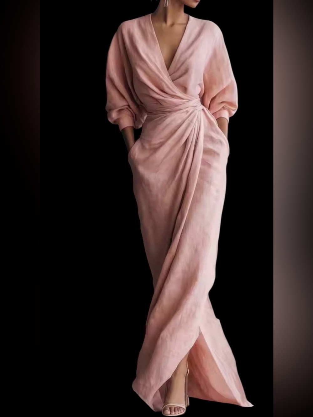 Luxe Fashion Blush Pink Draped Maxi Dress Sz 12